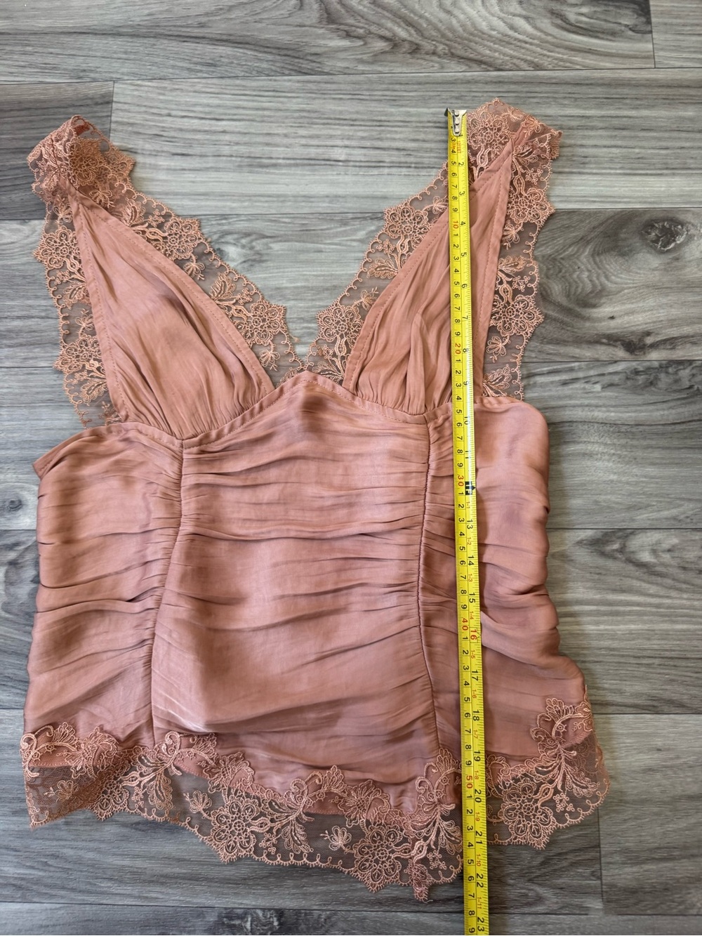 Free People Elena Lace Satin Tank Top in Peached Copper Size Medium - Picture 3 of 7